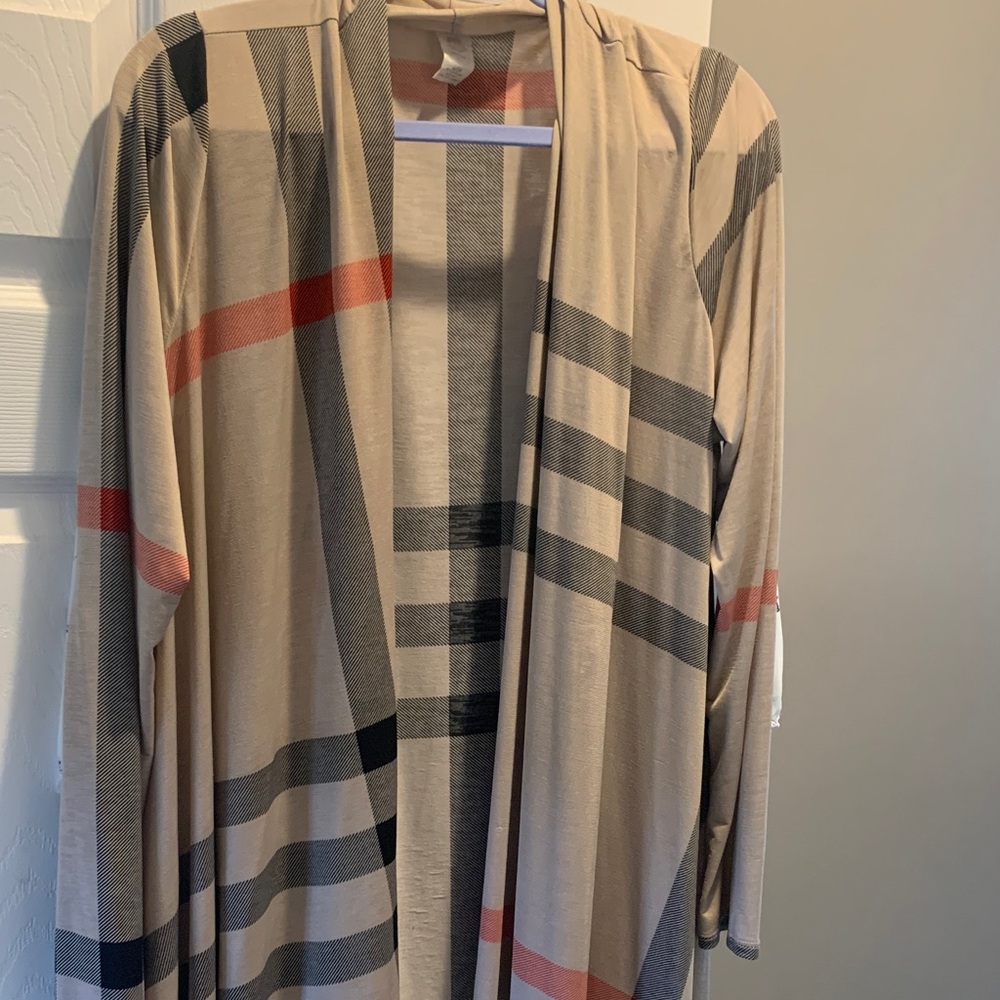 Stylish Beige and Black Striped Cardigan